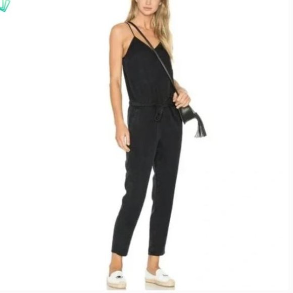 PAIGE Pants - PAIGE Suki Black Pearl Lyocell Denim Relaxed Tapered Leg Jumpsuit
